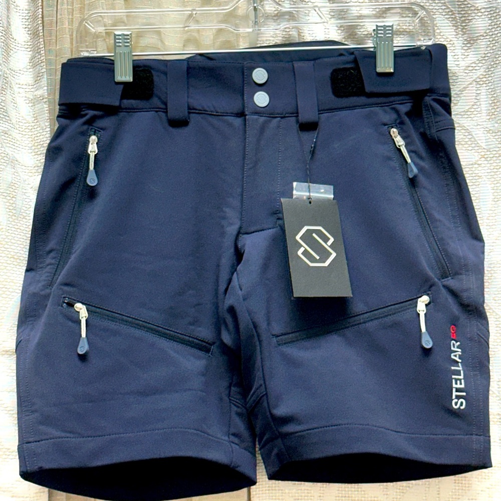 Stellar women’s small, soft shell shorts, navy blue, never worn with tags